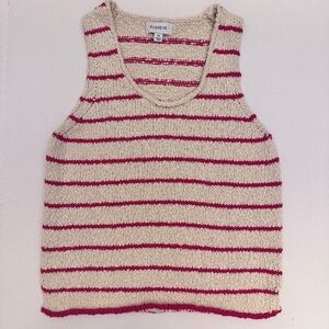 Evereve Women’s Striped Knit Tank Top – Cream & Red 100% Cotton Nautical